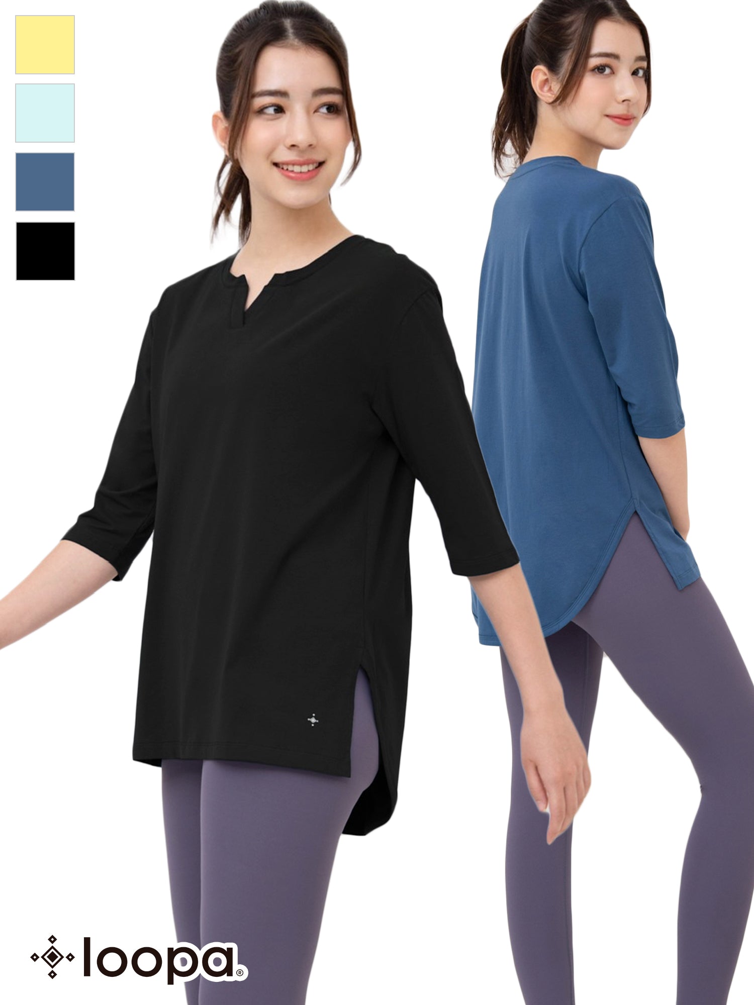 Loopa] ルーパ キーネックロングTシャツ Yogawear Keyneck Long T