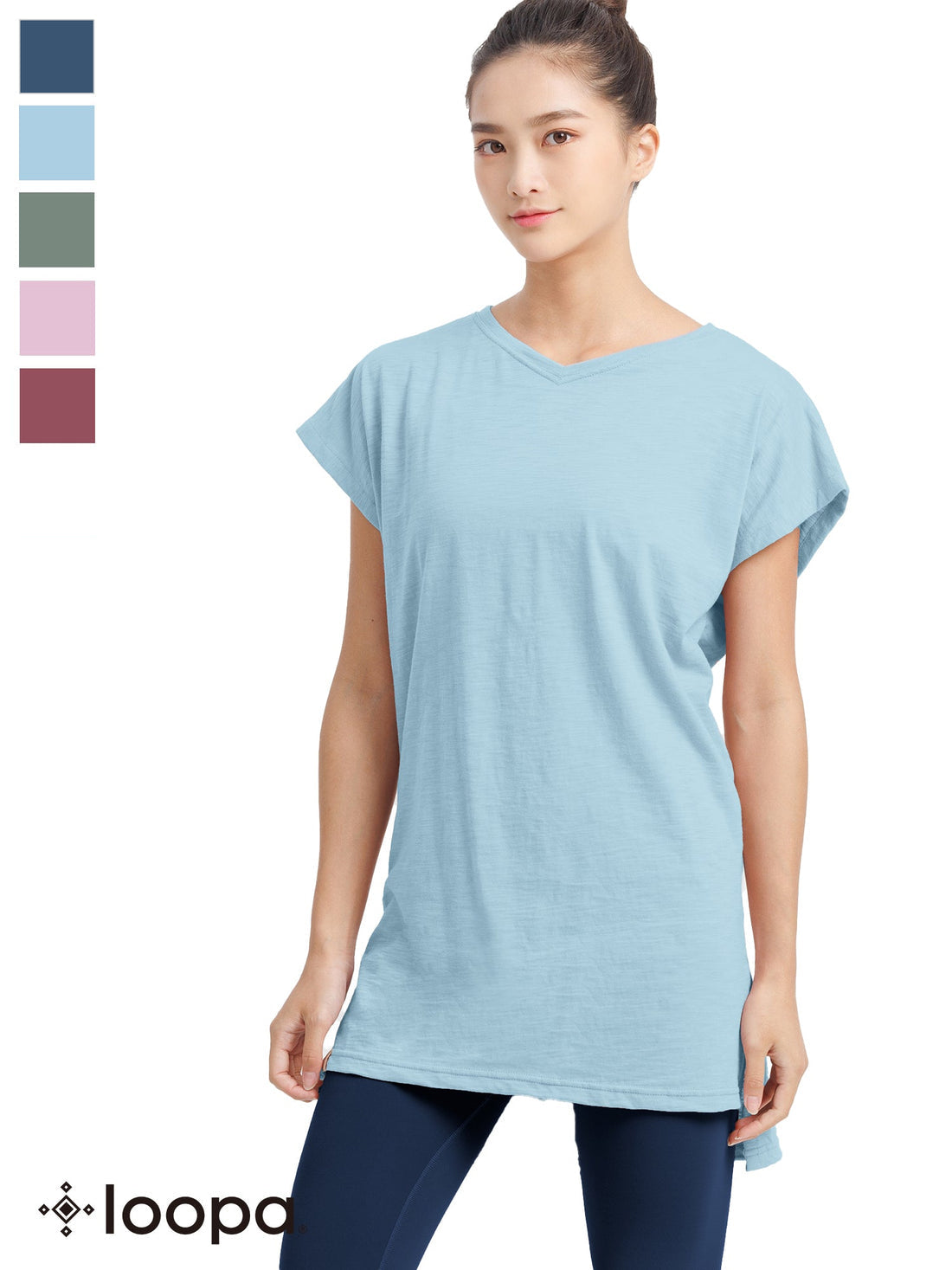 [Loopa] ルーパ Vネック サイドスリット チュニック Tee / ヨガトップス ヨガウェア Tシャツ [A] 20_1