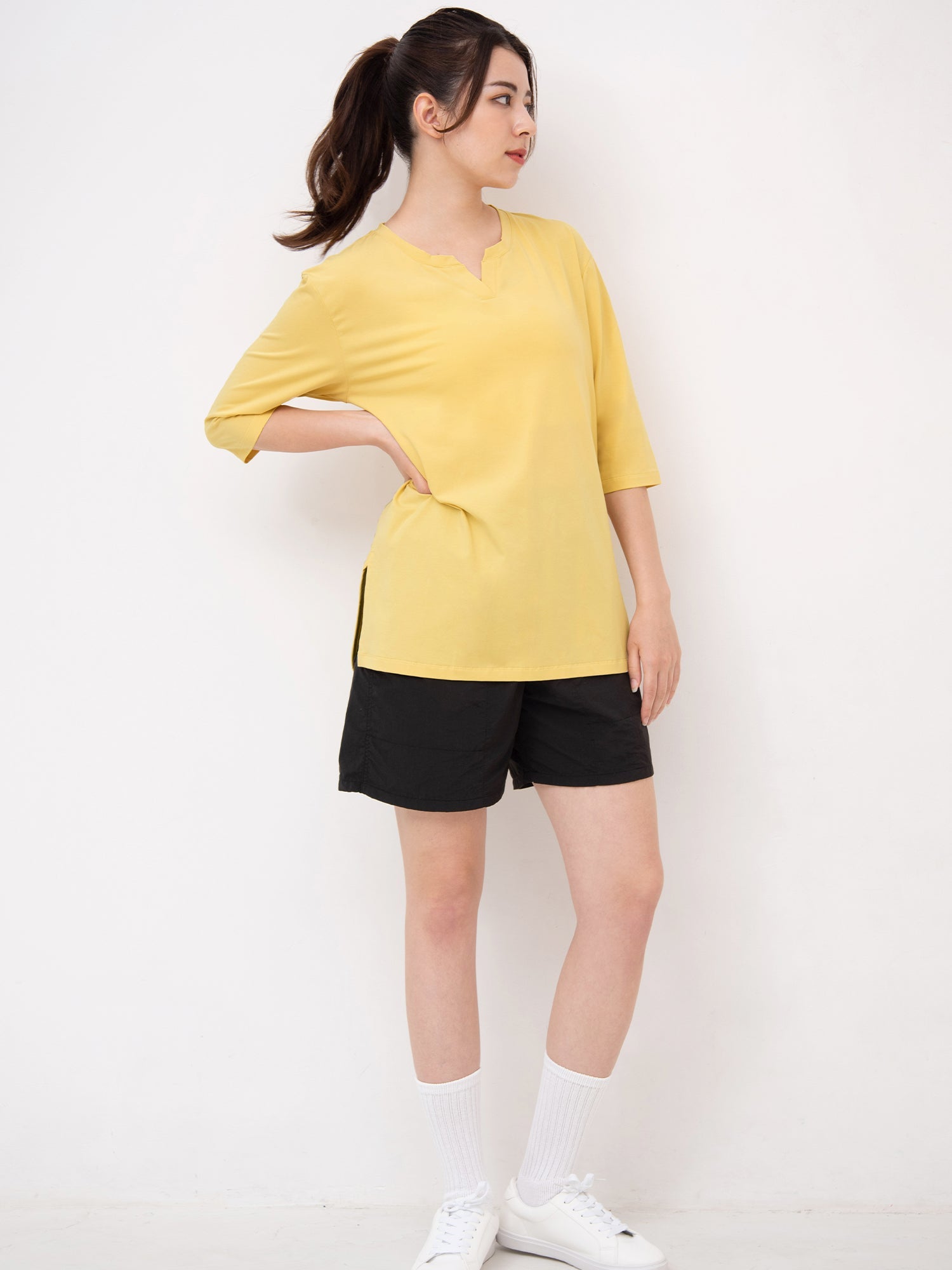 [Loopa] ルーパ キーネックロングTシャツ Yogawear Keyneck Long T-Shirts Tシャツ ヨガトップス / ヨガウェア 20_1-Puravida! プラヴィダ　ヨガ ピラティス フィットネスショップ