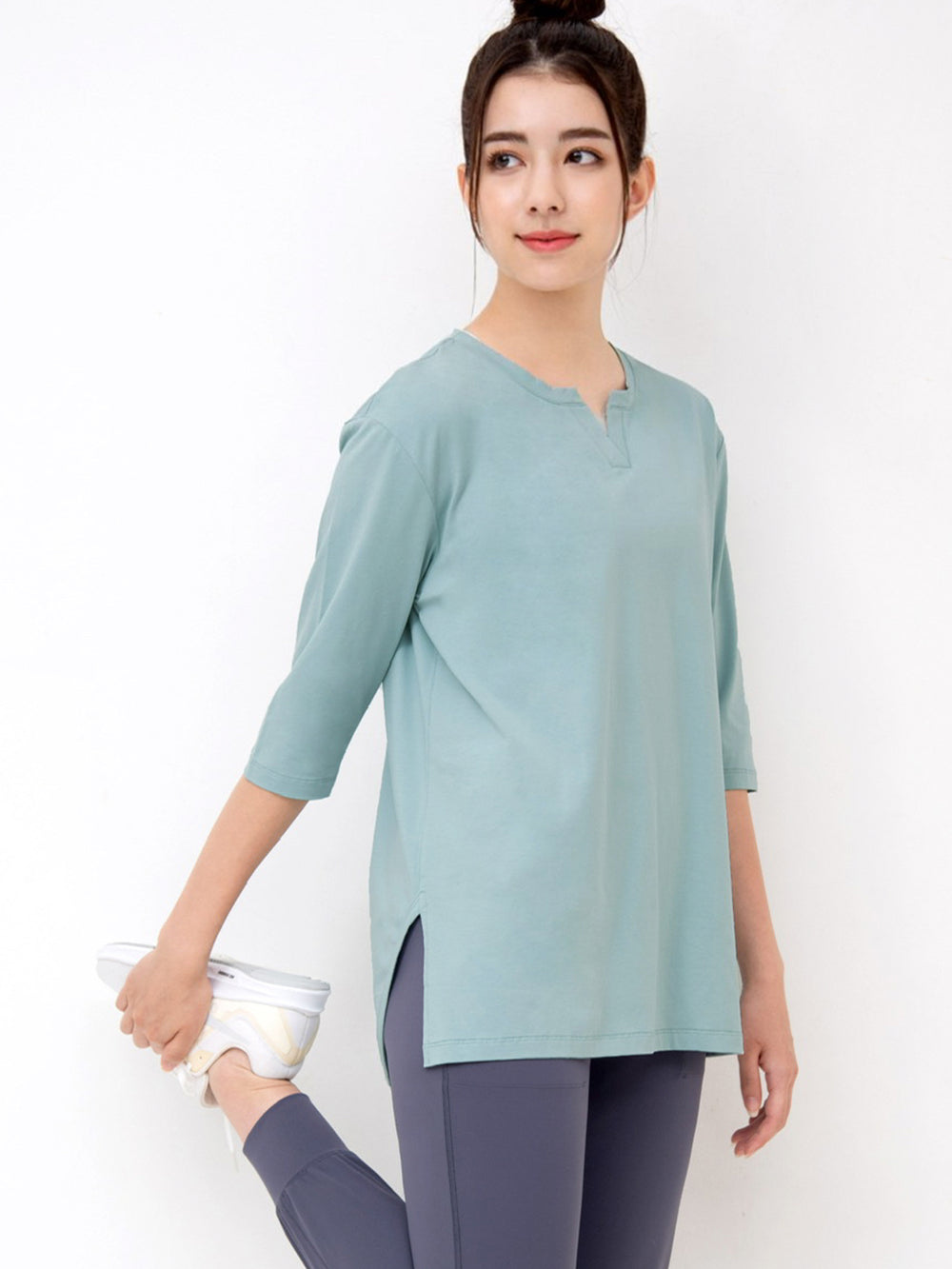 [Loopa] ルーパ キーネックロングTシャツ Yogawear Keyneck Long T-Shirts Tシャツ ヨガトップス / ヨガウェア 20_1