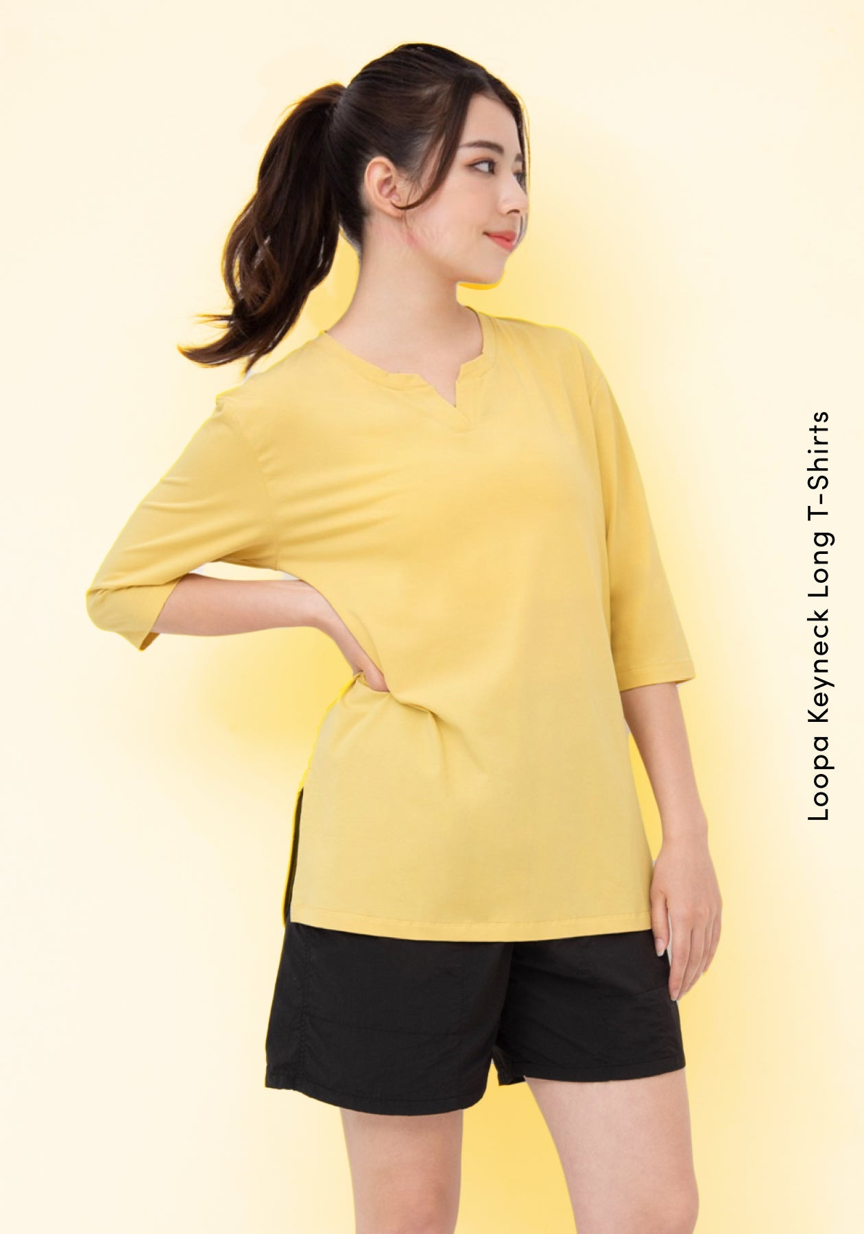 Loopa] ルーパ キーネックロングTシャツ Yogawear Keyneck Long T