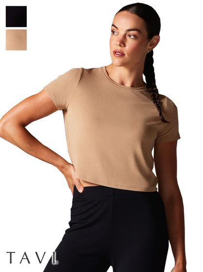 [TAVI] Ribbed Tee / Yoga Tops, Pilates, Cropped Length, Breathable, TOESOX 24FW