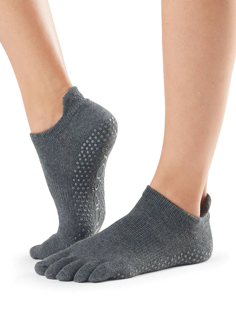 [ToeSox] Low Rise ローライズ（Full-Toe／つま先あり） グリップ ソックス ／ ヨガ ピラティス 滑り止め付 靴下 #カラー_チャコールグレー