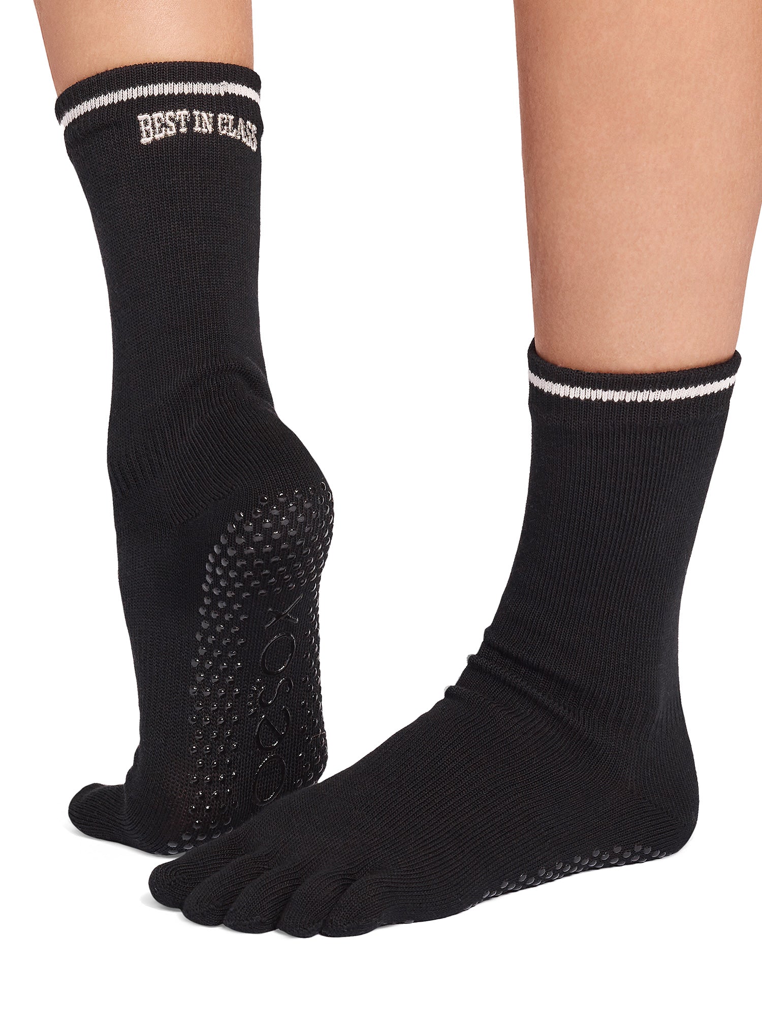 [ToeSox] Crew (Full-Toe) Grip Socks / Yoga Pilates Socks with Anti-Slip Crew Length 25SS_D3