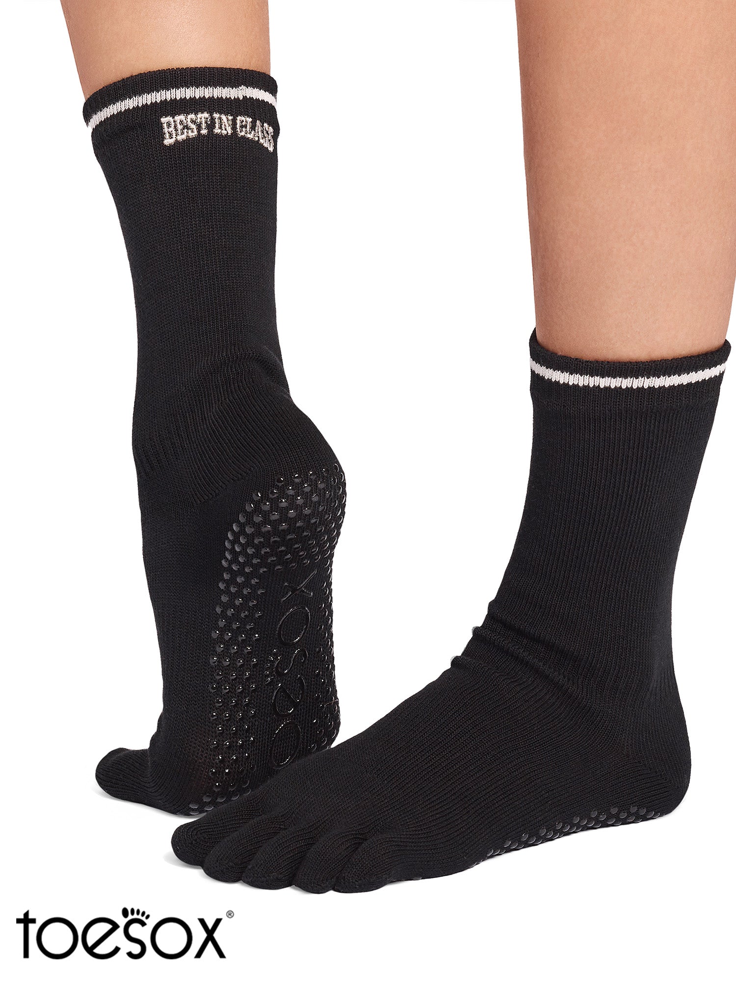 [ToeSox] Crew (Full-Toe) Grip Socks / Yoga Pilates Socks with Anti-Slip Crew Length 25SS_D3