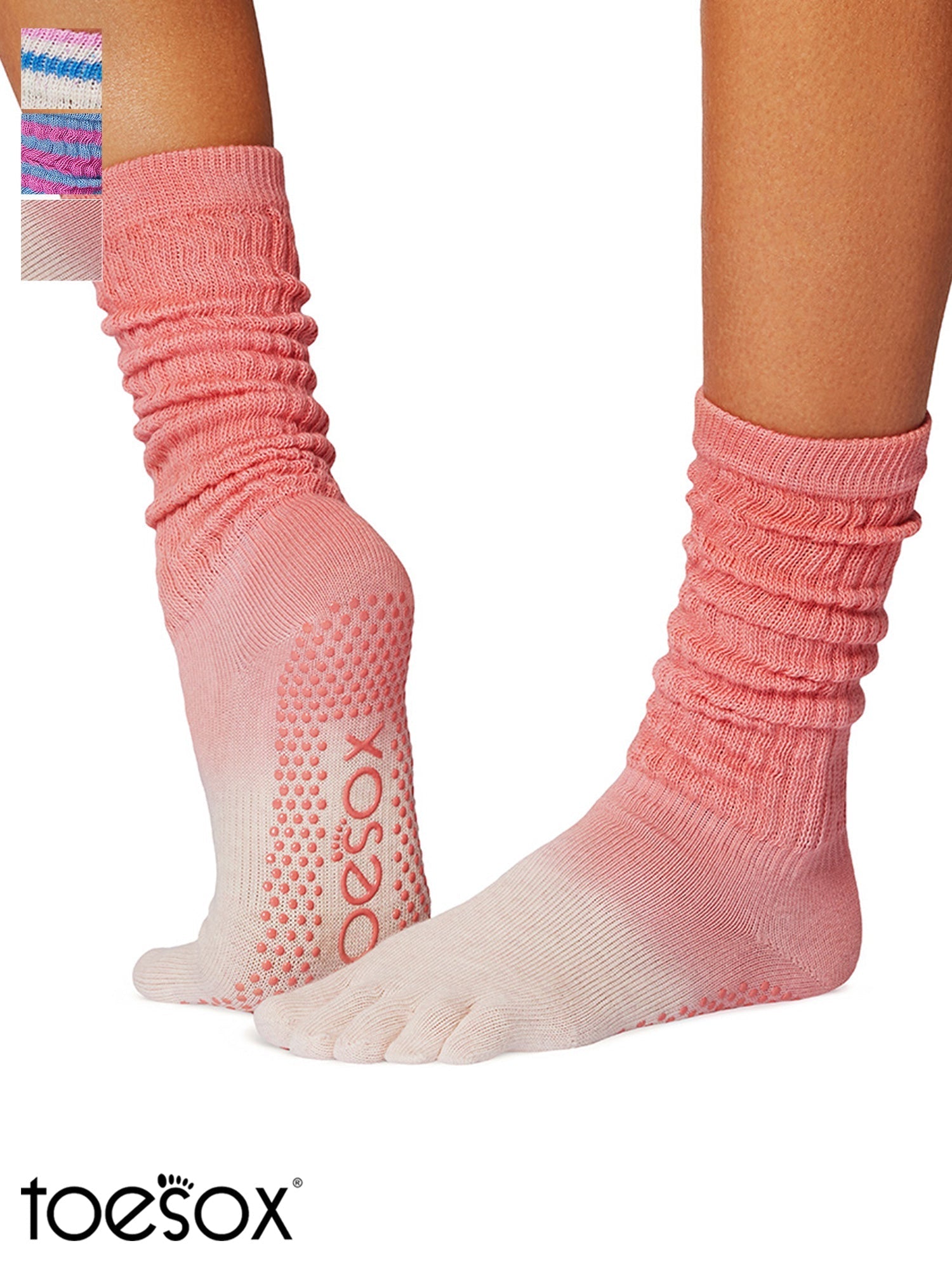 [ToeSox] Slouch (Full-Toe) Grip Socks / Yoga Pilates Socks with Anti-Slip Guard Crew Length 25SS_D1 2501