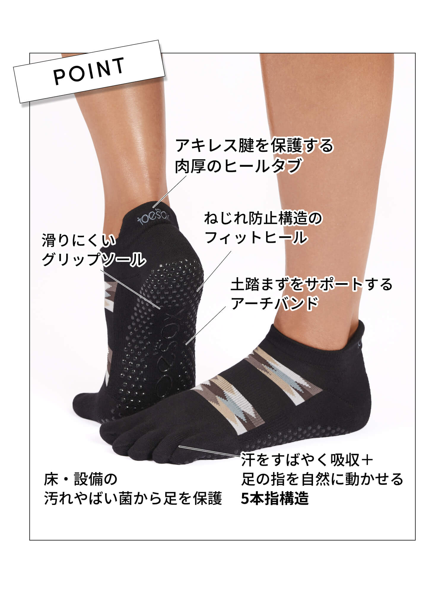 [ToeSox] Low Rise Ultra Fine Knit ローライズ ウルトラファインニット（Full-Toe／つま先あり） グリップ ソックス ／ ヨガ ピラティス 滑り止め付 靴下 26SS_D1
