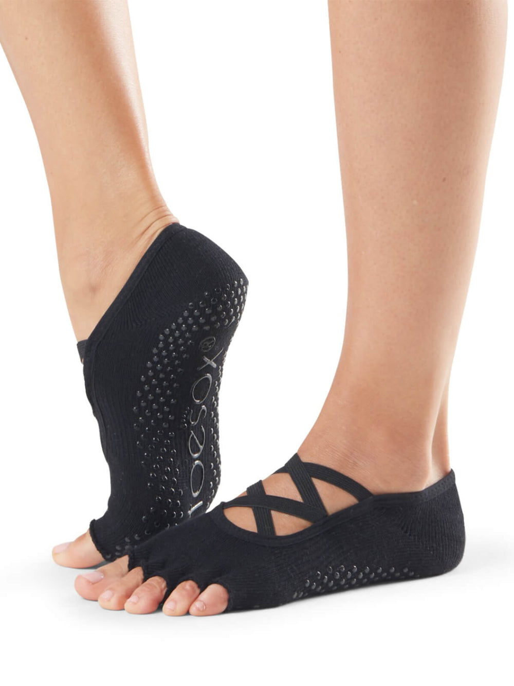 [ToeSox] Elle エル（Half-Toe／つま先なし）グリップ ソックス ／ ヨガ ピラティス 滑り止め付 靴下 #カラー_ブラック