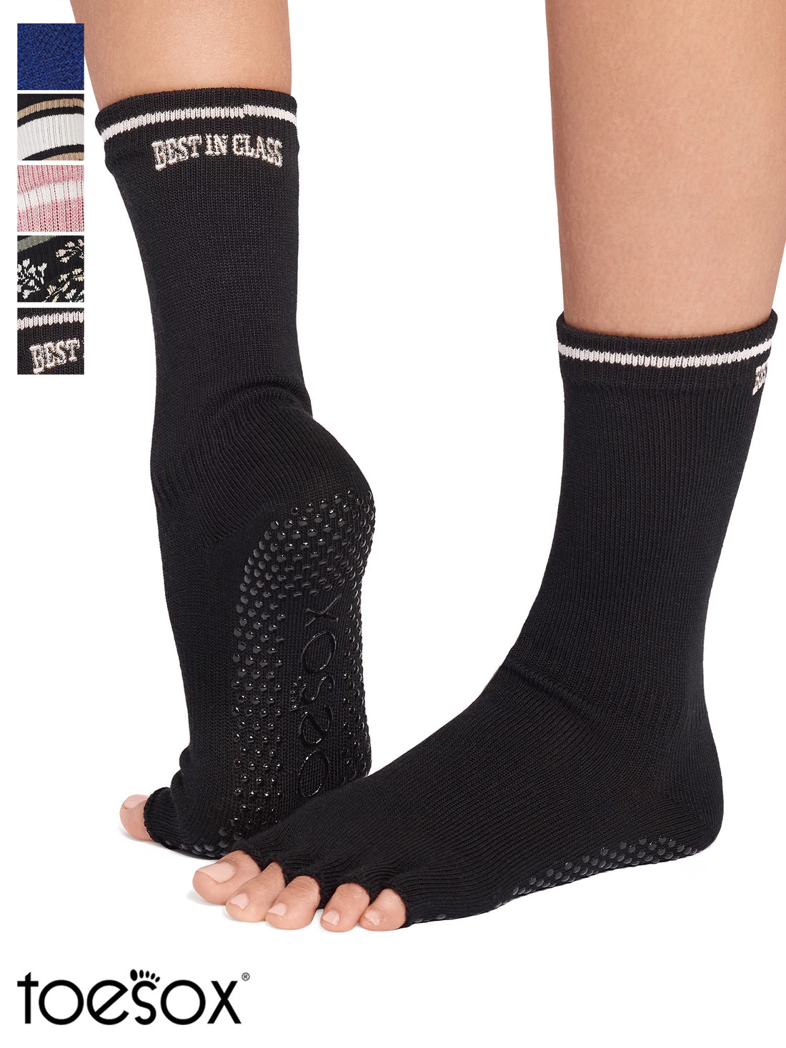 [ToeSox] Crew (Half-Toe/No Toes) Grip Socks/Yoga Pilates Socks with Anti-Slip Crew Length 25SS_D2