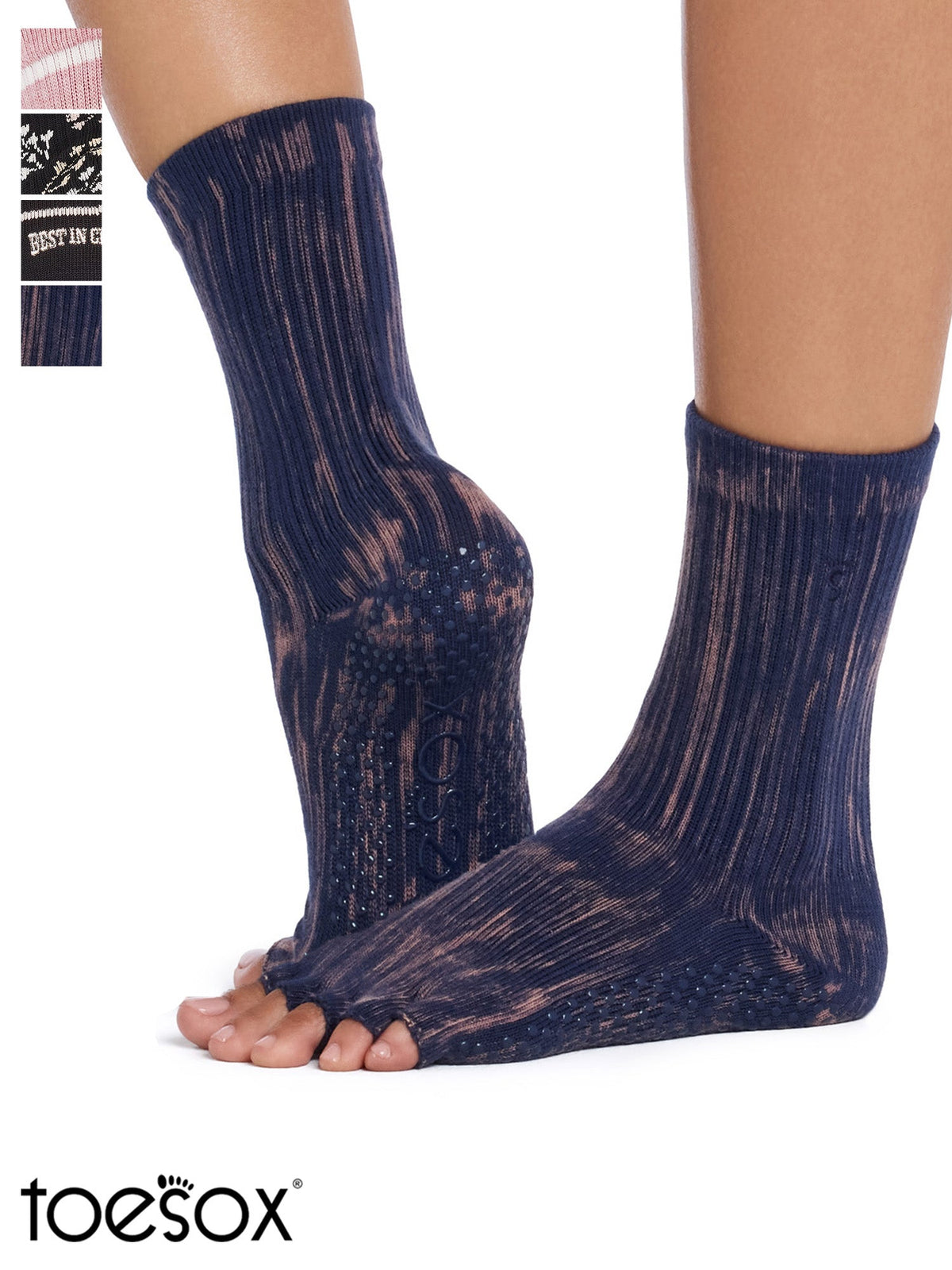 [ToeSox] Crew (Half-Toe/No Toes) Grip Socks/Yoga Pilates Socks with Anti-Slip Crew Length 25SS_D2